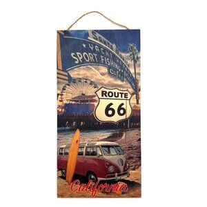 Route 66 California Santa Monica Pier VW Bus Surfboard Wooden Wall Hang Decor